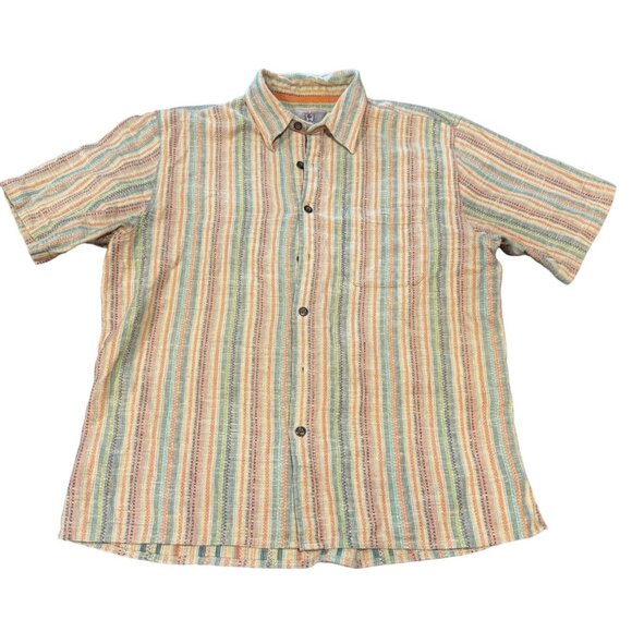Territory Ahead Men's XL Cotton Button Front Shirt Tan Aqua Short Sleeve |R1 - Picture 1 of 5